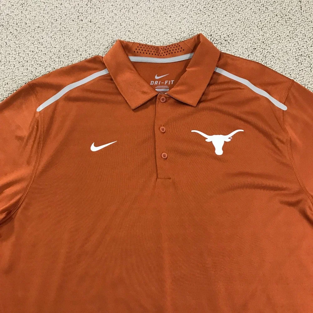 Nike Dri-FIT Texas Longhorns Mens XL Burnt Orange Polo Shirt Short Sleeve Golf